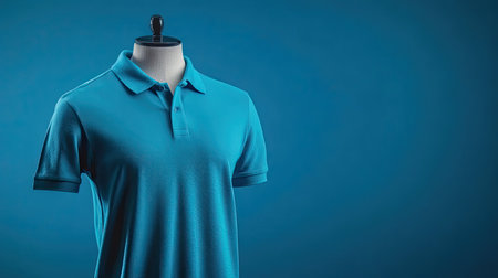 Casual European polo shirt on a mannequin, vibrant color, set against a plain backdrop, perfect for copy space.の素材