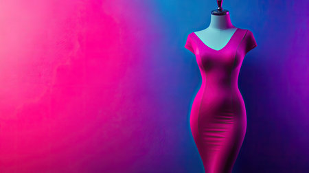 Sleek European bodycon dress on a mannequin, no people, vibrant color, perfect for copy space with a clean background.の素材