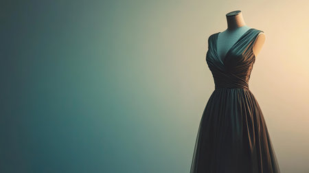 Stylish European cocktail dress on a mannequin, side view, no people, with a clean background for copy space.の素材