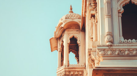 South Asian architectural details against a clear sky, with space for cultural or historical references.の素材