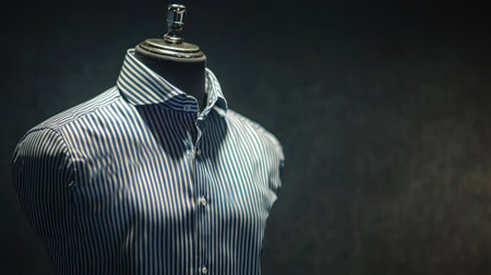 European striped dress shirt on a mannequin, sleek and modern, with a clean background for copy space.の素材