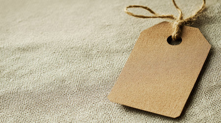 A blank price tag with no markings, set against a neutral background, providing copy space for custom text or design.の素材