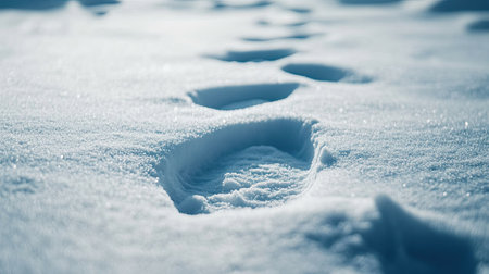 Footprints in freshly fallen snow, with copy space in the untouched snow aheadの素材