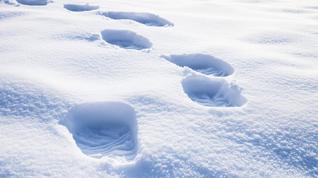 Footprints in freshly fallen snow, with copy space in the untouched snow aheadの素材