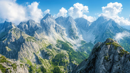 The breathtaking peaks of the Julian Alps in Slovenia, with clear space for your message in the skyの素材