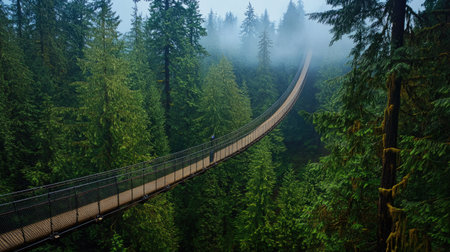 The picturesque Capilano Suspension Bridge in Vancouver, with room for copy in the forest belowの素材