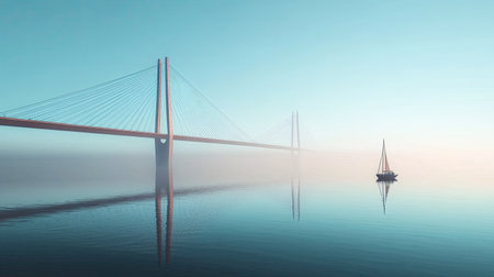 The iconic Vasco da Gama Bridge in Lisbon, with room for copy in the clear skyの素材