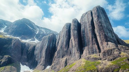 The towering cliffs of Ben Nevis in Scotland, with clear space for your message in the rugged terrainの素材