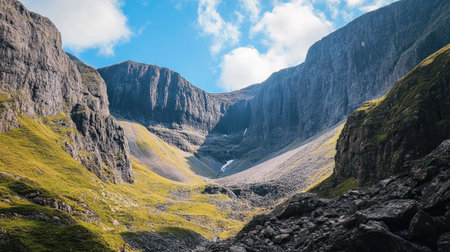 The towering cliffs of Ben Nevis in Scotland, with clear space for your message in the rugged terrainの素材