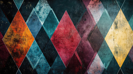 Geometric diamond pattern with contrasting colors, copy space available in the lower corner.の素材