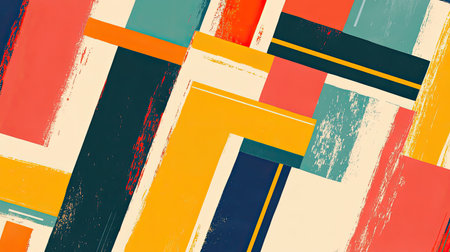 Bold abstract pattern with overlapping rectangles and stripes, with room for copy in the corners.の素材