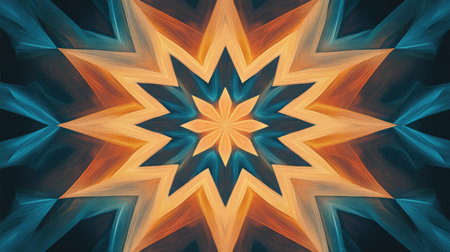 Symmetrical abstract pattern with star-like shapes, copy space available in the outer edges.の素材