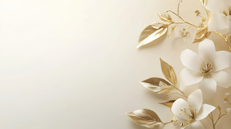 Elegant wedding stationery with gold accents, soft background, and space for textの素材