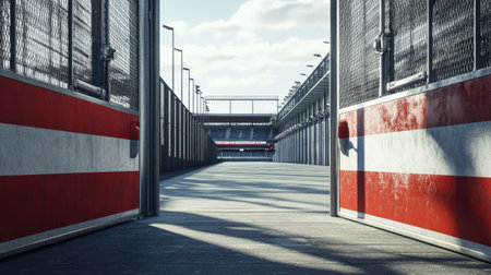 Close-up of the stadium entrance gate, no people in view, with plenty of copy space for brandingの素材