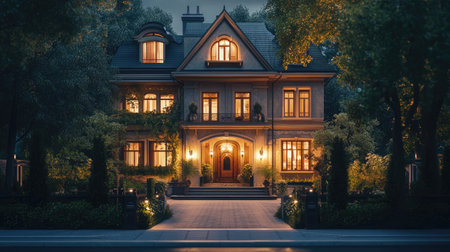 A luxury house in a city setting, clean design, with wide space for text or brandingの素材