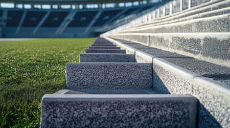 Close-up of stadium steps leading to the field, no people, with clean background and copy spaceの素材