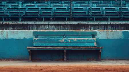 Detailed shot of empty dugout in a baseball stadium, clear background with ample copy spaceの素材