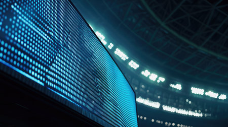 Empty stadium scoreboard, close-up shot, clean background with ample room for copy or brandingの素材