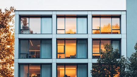 A minimalist urban house with large windows and no people, with ample space for copyの素材