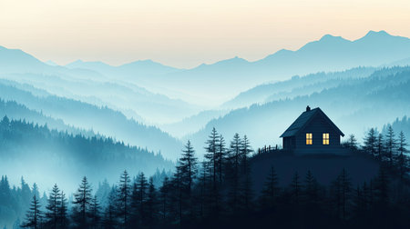 A beautiful minimalist house in a bustling city area, clear sky, with room for text or brandingの素材