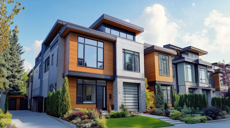 A modern home in a stylish urban neighborhood, no people, with clear room for brandingの素材