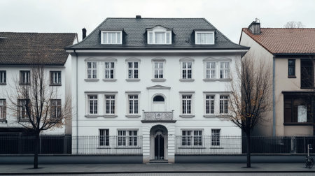 Elegant house with contemporary architecture in a city, no people, wide copy space availableの素材