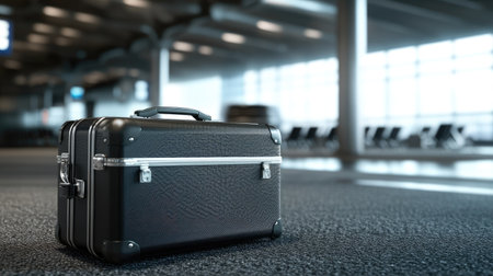 Close-up of a holiday suitcase at an airport, no people, and plenty of room for copyの素材