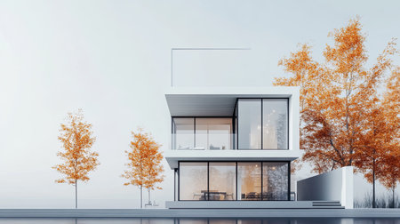 Modern urban home with sleek architecture, no people, and clear space for text or brandingの素材