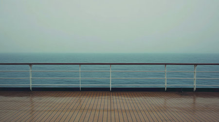 Empty cruise ship deck overlooking the ocean, no people, with room for text or brandingの素材