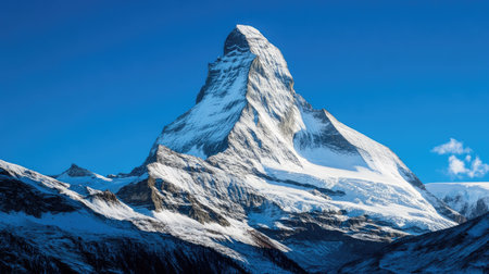 A majestic peak of the Matterhorn in Switzerland, with clear blue sky and ample space for copyの素材