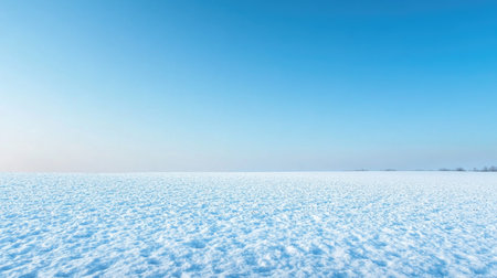 A snow-covered field under a clear blue sky, leaving plenty of space for textの素材