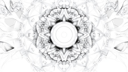 Intricate line art pattern with geometric shapes, room for text in the surrounding white space.の素材