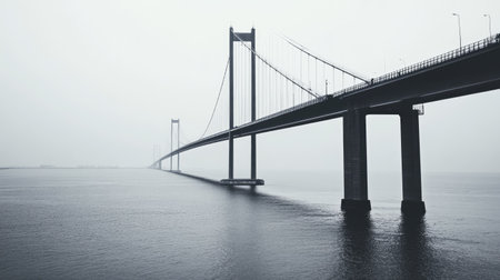 The majestic Great Belt Bridge in Denmark, with open space for text in the surrounding watersの素材