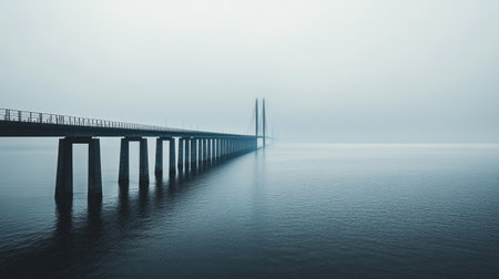 The spectacular Bridge connecting Sweden and Denm with open space for text in the seaの素材