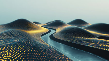 3D abstract roads weaving through a digital landscape, no cars, space for copyの素材