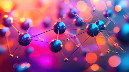 Abstract 3D world with interconnected nodes, no people, space for textの素材