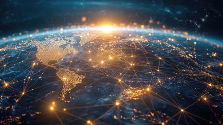 Abstract global network with digital connections, no people, room for copyの素材