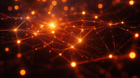 Abstract web of glowing network connections, 3D design, ample space for copyの素材