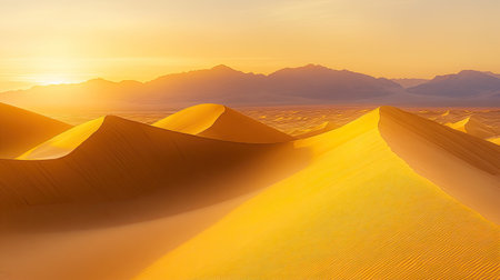 Death sand dunes at sunrise, golden light, open space for copyの素材