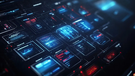 Digital shopping interface with touch screen, no people, clean space for textの素材