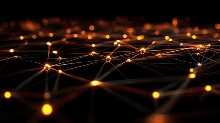 Glowing nodes and lines forming a network, abstract communication concept, space for textの素材