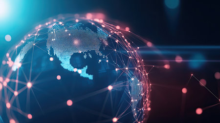 Digital globe with network connections, abstract global concept, ample room for textの素材