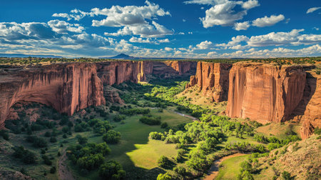 The dramatic cliffs of Canyon de Chelly, wide open space for text overlayの素材