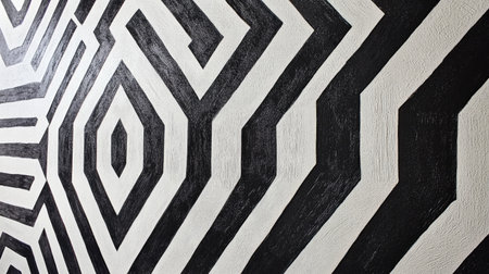 Bold, geometric wallpaper with a striking black and white pattern, perfect for making a statement wall.の素材