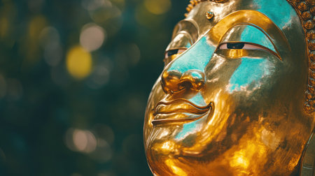 Golden reclining Buddha statue at Wat Pho, Bangkok, Thailand. No people, copy space.の素材