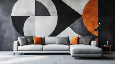 Modern, geometric wallpaper with a bold, abstract design, perfect for making a statement in a living room.の素材