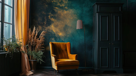 Luxurious wallpaper with a rich, velvet texture in deep, moody colors, creating an opulent feel in any room.の素材