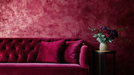 Luxurious velvet-effect wallpaper in deep jewel tones, adding a rich, opulent feel to any room.の素材