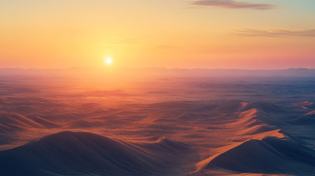 A panoramic view of the Silk Road desert landscape at sunset. No people, copy space.の素材