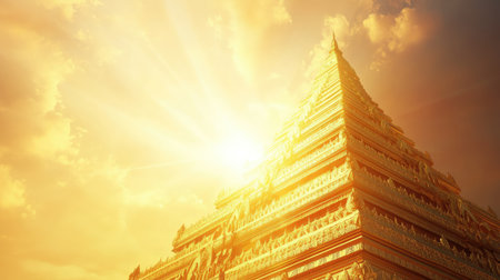 Golden temple spire with space for text in the sky. Symbol of divine connection. -の素材